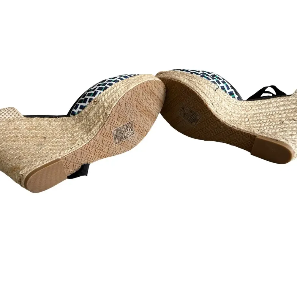 White House Black Market WHBM Preppy Fabric Espadrille Wedge Sandals 7.5